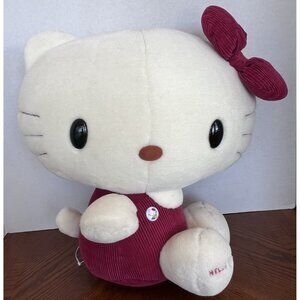 Sanrio Nakajima Large Hello Kitty Plush Red Corduroy Bib Bow Buttons 15"